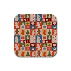 Cute Christmas Seamless Pattern Vector  - Rubber Square Coaster (4 Pack)