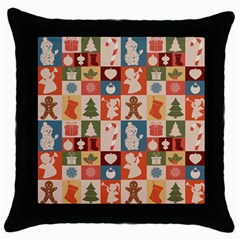 Cute Christmas Seamless Pattern Vector  - Throw Pillow Case (black)