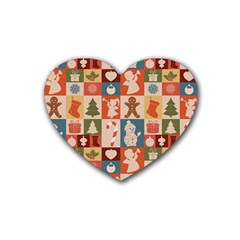 Cute Christmas Seamless Pattern Vector  - Rubber Heart Coaster (4 Pack)