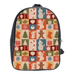 Cute Christmas Seamless Pattern Vector  - School Bag (large)