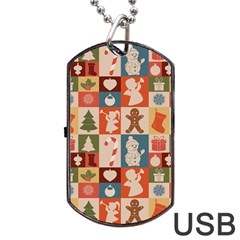 Cute Christmas Seamless Pattern Vector  - Dog Tag Usb Flash (two Sides)