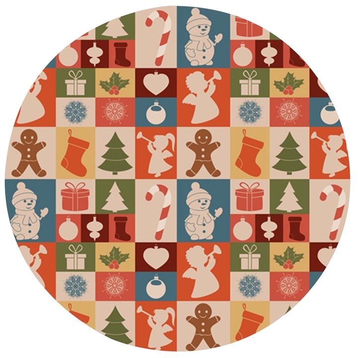 Cute Christmas Seamless Pattern Vector  - Wooden Bottle Opener (Round)