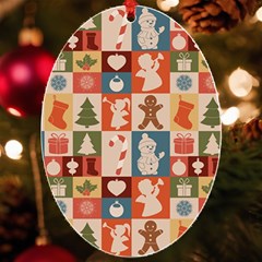 Cute Christmas Seamless Pattern Vector  - Uv Print Acrylic Ornament Oval by Ket1n9