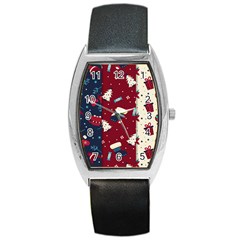 Flat Design Christmas Pattern Collection Art Barrel Style Metal Watch