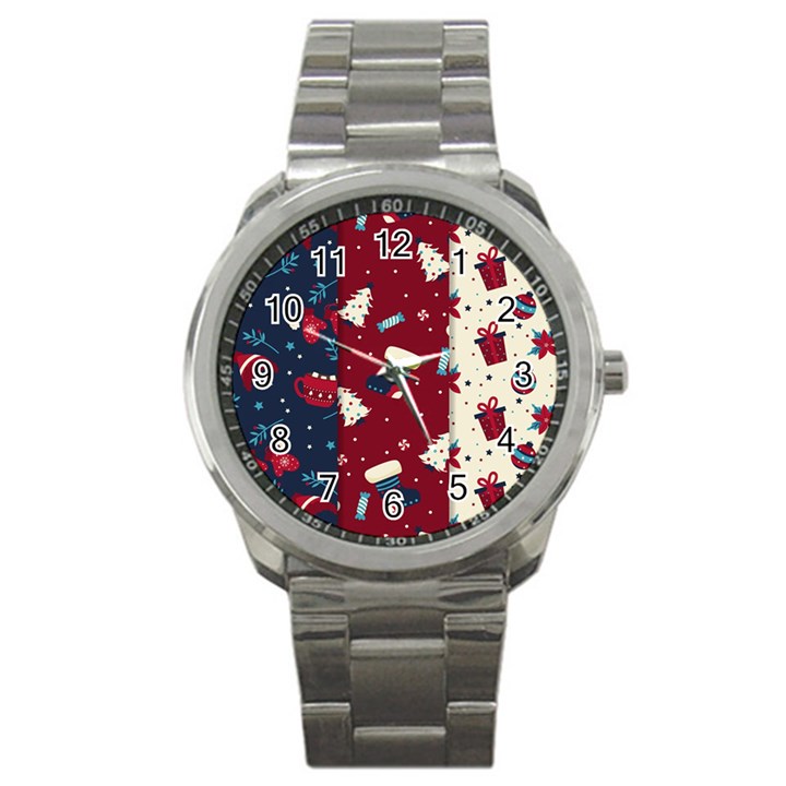 Flat Design Christmas Pattern Collection Art Sport Metal Watch