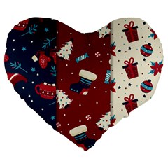 Flat Design Christmas Pattern Collection Art Large 19  Premium Heart Shape Cushions