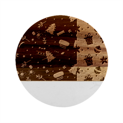 Flat Design Christmas Pattern Collection Art Marble Wood Coaster (round)