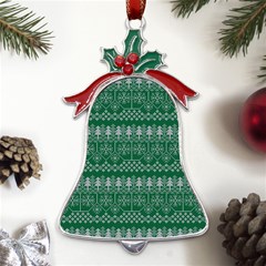 Christmas Knit Digital Metal Holly Leaf Bell Ornament by Mariart