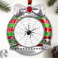 Spider Web Metal X mas Ribbon With Red Crystal Round Ornament by Azkajaya