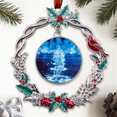 Water Blue Wallpaper Metal X mas Wreath Holly Leaf Ornament by Azkajaya