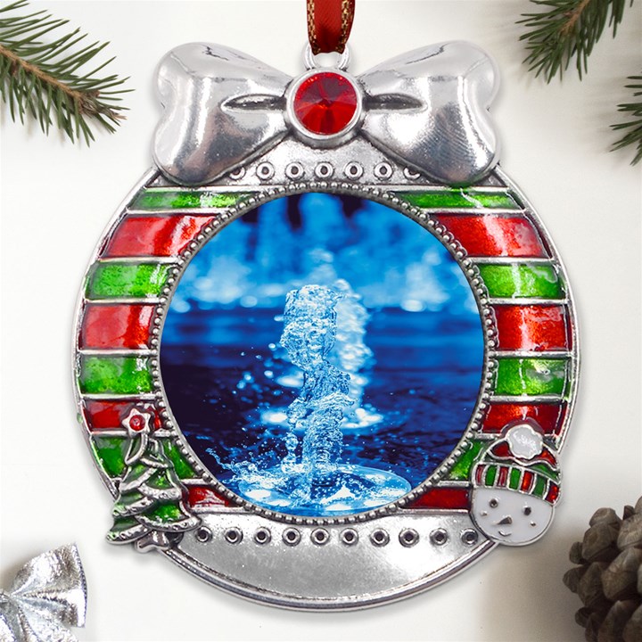 Water Blue Wallpaper Metal X Mas Ribbon With Red Crystal Round Ornament