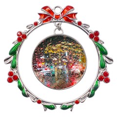 Water Droplets Metal X mas Wreath Ribbon Ornament