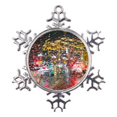 Water Droplets Metal Large Snowflake Ornament by Azkajaya