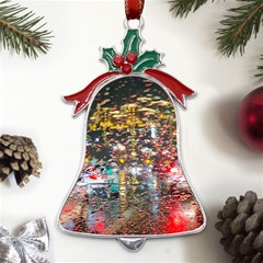 Water Droplets Metal Holly Leaf Bell Ornament by Azkajaya