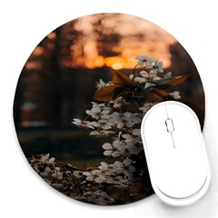 White Flower Round Mousepad by Azkajaya