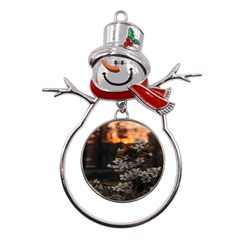 White Flower Metal Snowman Ornament