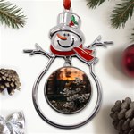 White Flower Metal Snowman Ornament Front