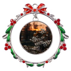 White Flower Metal X mas Wreath Ribbon Ornament