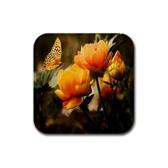 Yellow Butterfly Flower Rubber Square Coaster (4 Pack) by Azkajaya