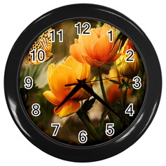 Yellow Butterfly Flower Wall Clock (black) by Azkajaya