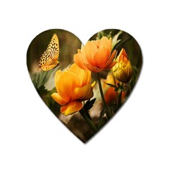 Yellow Butterfly Flower Heart Magnet