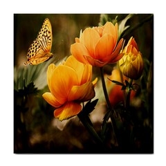 Yellow Butterfly Flower Tile Coaster by Azkajaya