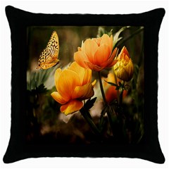 Yellow Butterfly Flower Throw Pillow Case (black) by Azkajaya