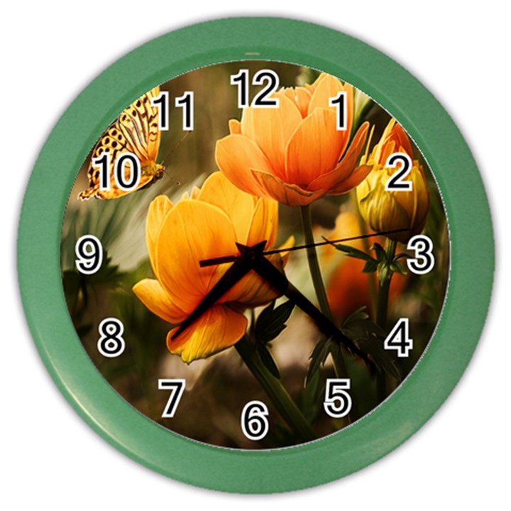 Yellow Butterfly Flower Color Wall Clock