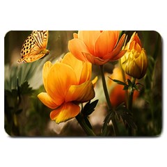 Yellow Butterfly Flower Large Doormat by Azkajaya