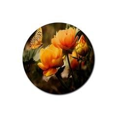 Yellow Butterfly Flower Rubber Round Coaster (4 Pack) by Azkajaya