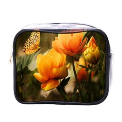 Yellow Butterfly Flower Mini Toiletries Bag (one Side) by Azkajaya