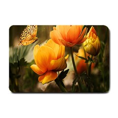 Yellow Butterfly Flower Small Doormat by Azkajaya