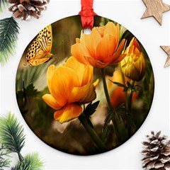 Yellow Butterfly Flower Round Ornament (two Sides) by Azkajaya