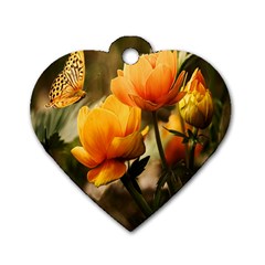 Yellow Butterfly Flower Dog Tag Heart (two Sides)