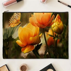 Yellow Butterfly Flower Cosmetic Bag (xxxl) by Azkajaya