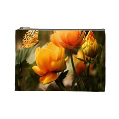 Yellow Butterfly Flower Cosmetic Bag (large) by Azkajaya