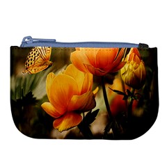 Yellow Butterfly Flower Large Coin Purse by Azkajaya