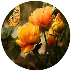 Yellow Butterfly Flower Wooden Puzzle Round by Azkajaya