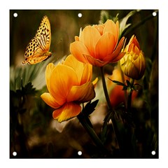 Yellow Butterfly Flower Banner And Sign 3  X 3  by Azkajaya