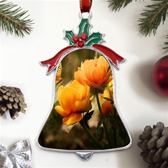 Yellow Butterfly Flower Metal Holly Leaf Bell Ornament by Azkajaya