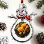 Yellow Butterfly Flower Metal Snowman Ornament Front