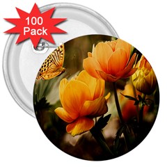 Yellow Butterfly Flower 3  Buttons (100 Pack)  by Azkajaya