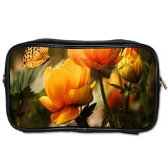 Yellow Butterfly Flower Toiletries Bag (two Sides) by Azkajaya