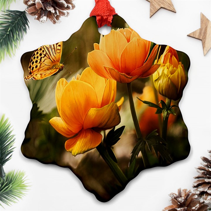 Yellow Butterfly Flower Ornament (Snowflake)