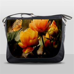 Yellow Butterfly Flower Messenger Bag by Azkajaya