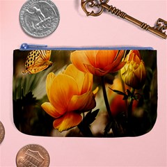 Yellow Butterfly Flower Large Coin Purse by Azkajaya