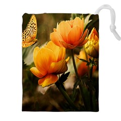 Yellow Butterfly Flower Drawstring Pouch (4xl) by Azkajaya