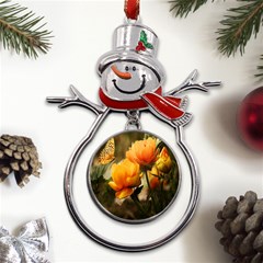 Yellow Butterfly Flower Metal Snowman Ornament by Azkajaya