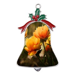 Yellow Butterfly Flower Metal Holly Leaf Bell Ornament