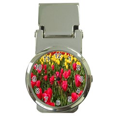 Yellow Pink Red Flowers Money Clip Watches by Azkajaya